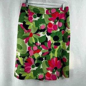 Talbots Stretch Silk/Cotton Blend Skirt Floral Colorful Print Knee Length Size 8